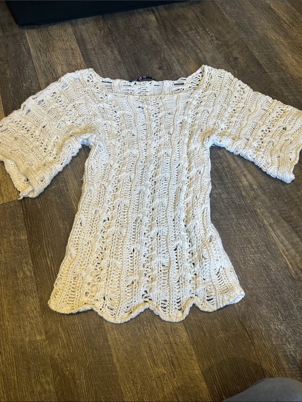 Women's White Off-the-Shoulder Open Knit Sweater Size S